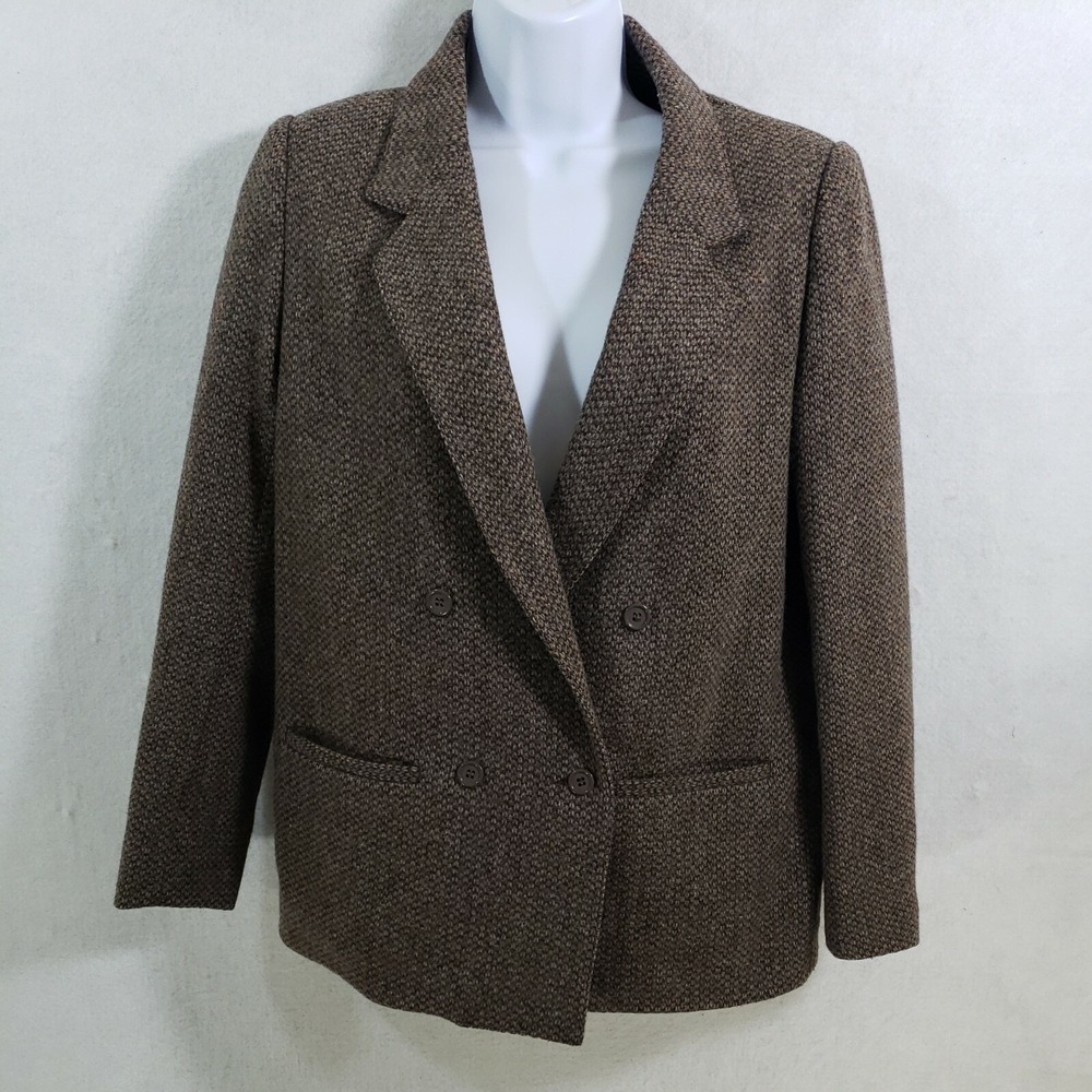 Haberdasher Wool Blazer 7 Womens Double Breasted Brown Tweed Lined Academia VTG